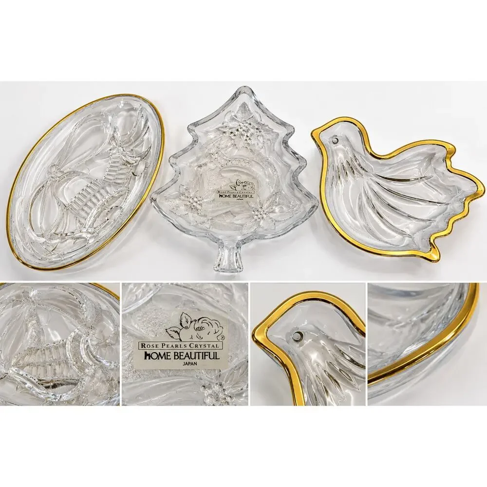 Vintage Home Beautiful Christmas Crystal Candy Dish Set of 3 Japan